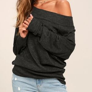 Free People GreyPalisades Off-Shoulder Sweater Top